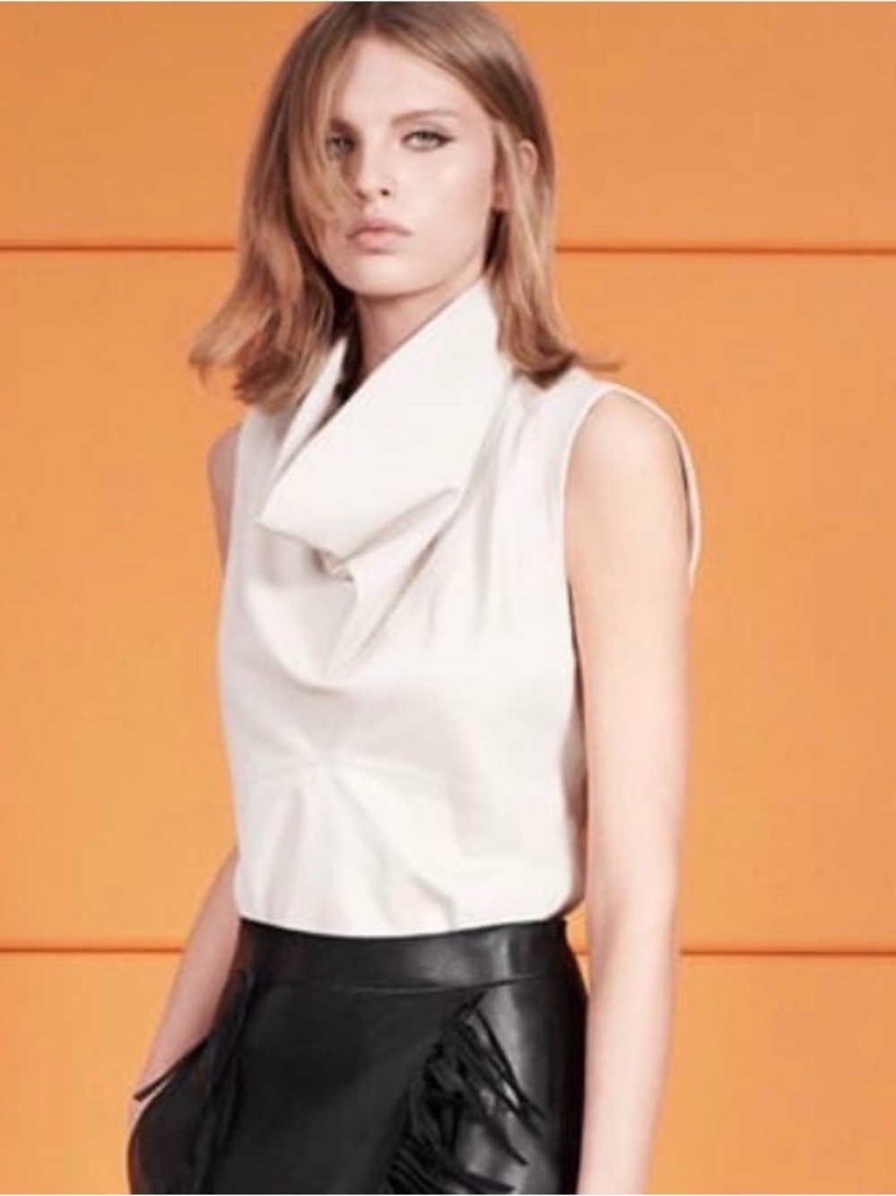 Zara Studio Cream genuine sheep Leather Top M Limited Edition